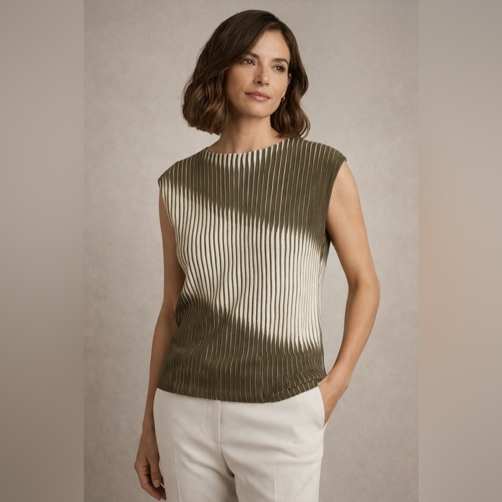 Lafayette 148 New York Ribbed Knit Sleeveless Sweater Top – Size Small Luxury